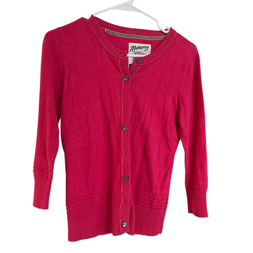 Mantaray Sweater Cardigan Women's 8US/12UK Pink Button Up 3/4 Sleeves Preppy Top